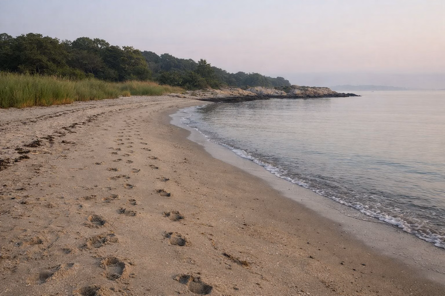 Empty sandy beach in soft early morning light